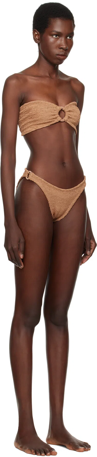 Hunza G Brown Gloria Tonal Hoops Bikini