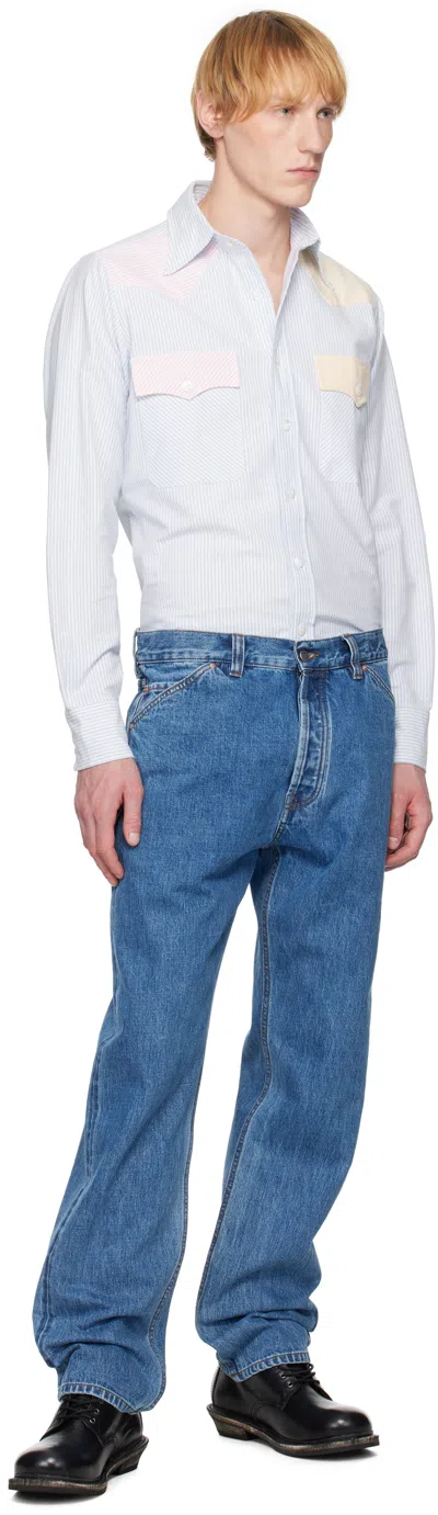 Drake's Blue Multi Stripe Western Fun Shirt