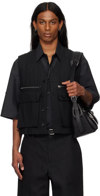 Lemaire Tailored Black Cotton Vest With V-neckline