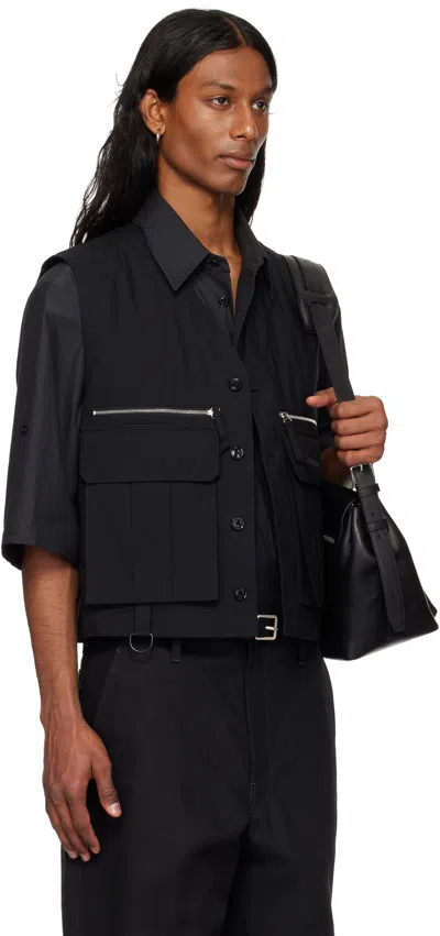 Lemaire Tailored Black Cotton Vest With V-neckline