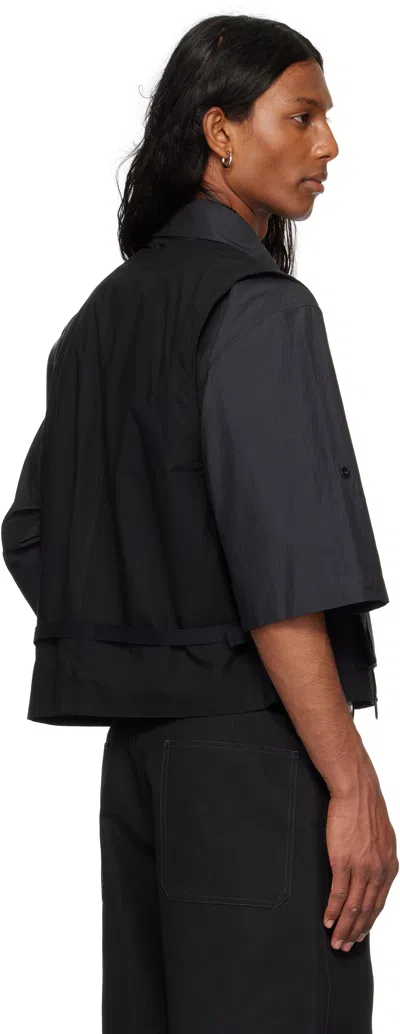 Lemaire Tailored Black Cotton Vest With V-neckline