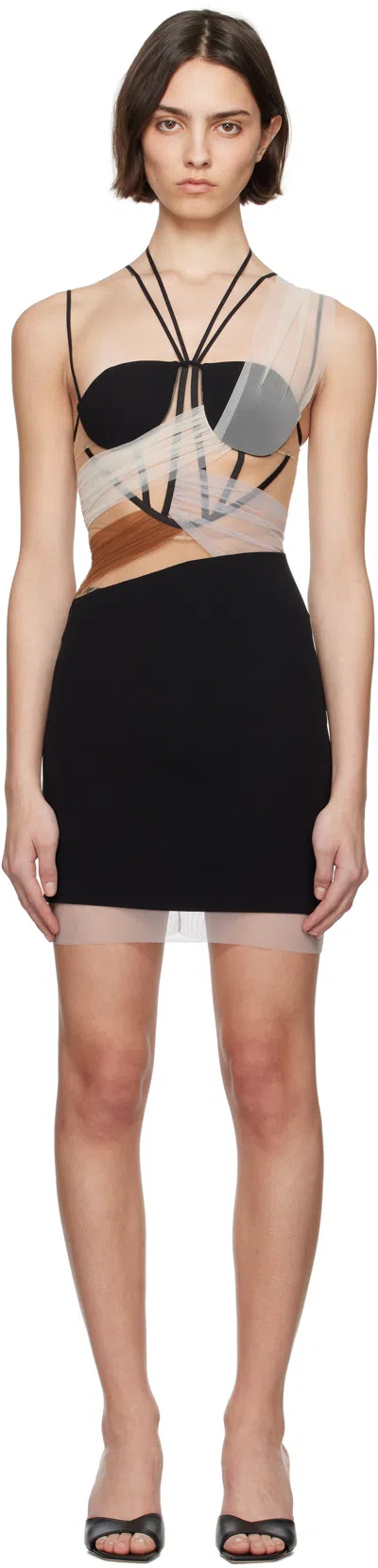 Nensi Dojaka Black Sacha Corset Sheer Drapes Minidress