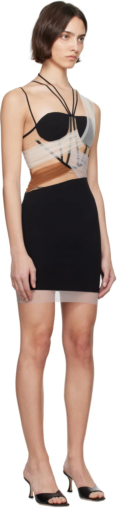 Nensi Dojaka Black Sacha Corset Sheer Drapes Minidress