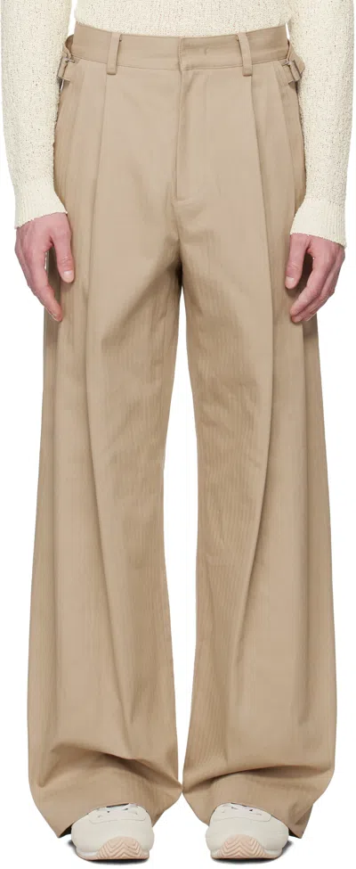 System Ssense Exclusive Beige Herringbone Trousers