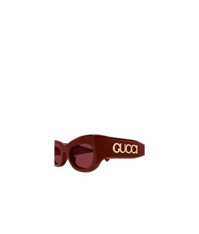 Gucci Logo Rectangular Sunglasses In Burgundy