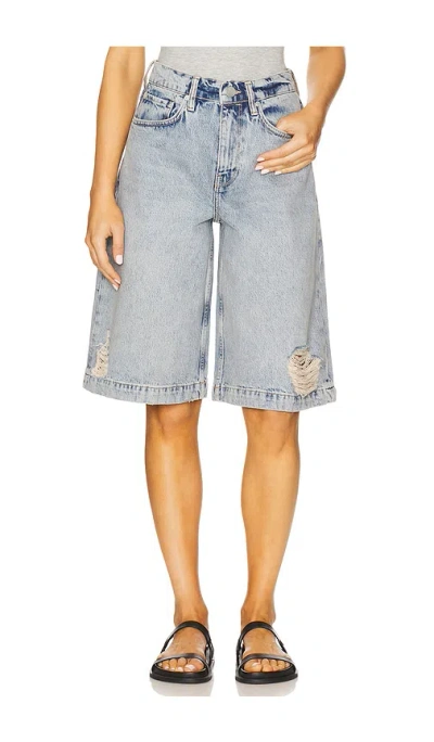 Allsaints Womens Louie Wide-leg Distressed Long Denim Shorts Light Indigo
