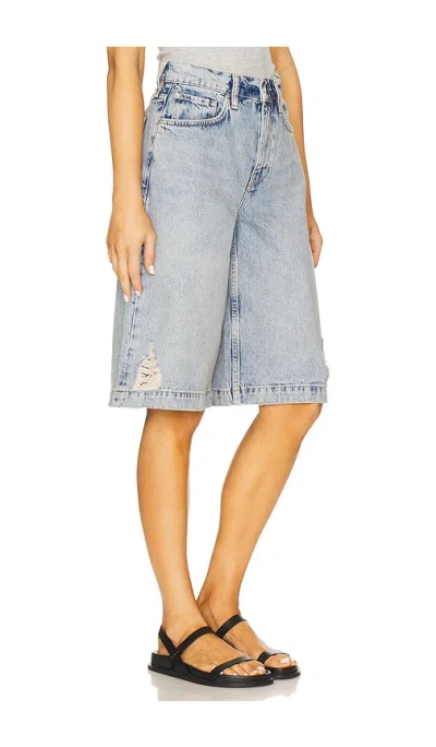 Allsaints Womens Louie Wide-leg Distressed Long Denim Shorts Light Indigo