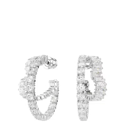 Swarovski Matrix Crystal Round & Heart Double Row Hoop Earrings