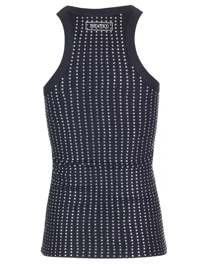 Attico Fitted Midi Dress With Shimmering Embellishments In Black