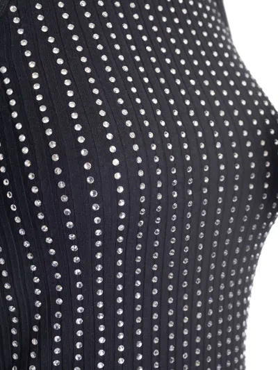 Attico Fitted Midi Dress With Shimmering Embellishments In Black