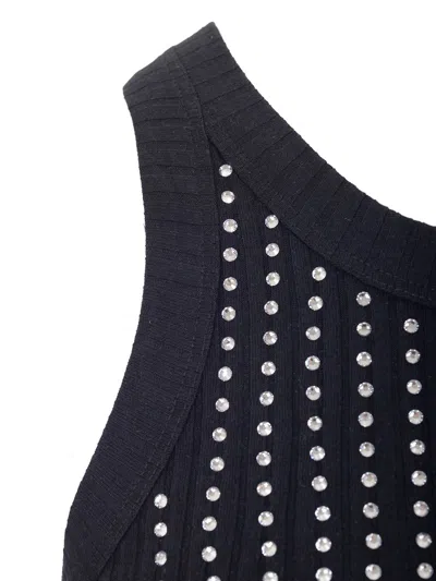 Attico Fitted Midi Dress With Shimmering Embellishments In Black