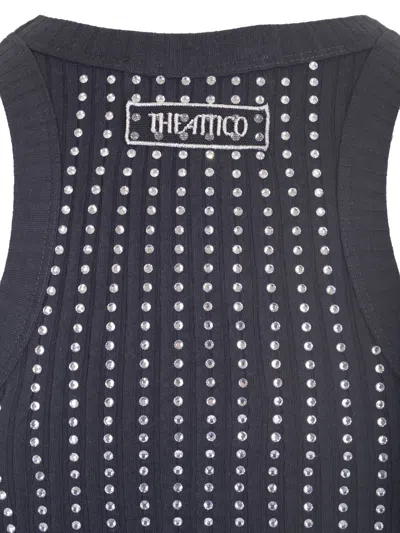 Attico Fitted Midi Dress With Shimmering Embellishments In Black