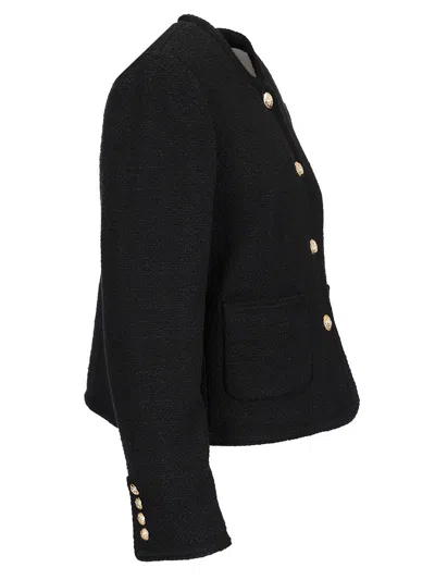 Dunst Black Crewneck Jacket With Contrasting Jewel Buttons