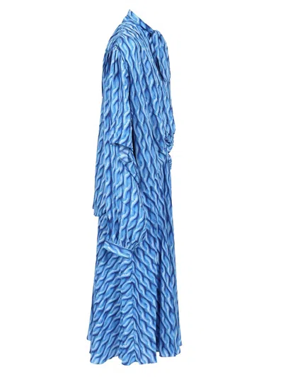 Balenciaga Blue Long Dress With All-over Print And Bow Closure In Fabric Woman