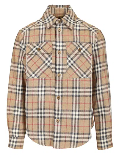 Burberry Mens  Check-print Curved Hem Cotton And Linen Shirt