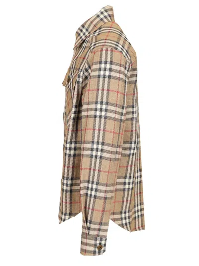 Burberry Mens  Check-print Curved Hem Cotton And Linen Shirt