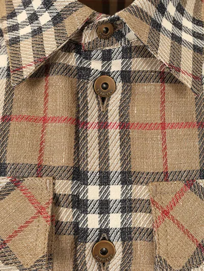 Burberry Mens  Check-print Curved Hem Cotton And Linen Shirt