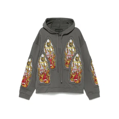 Who Decides War Gray Flame Glass Embroidered Hoodie