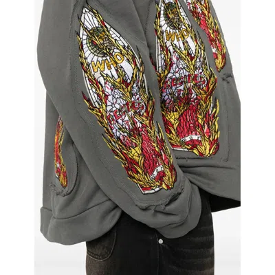 Who Decides War Gray Flame Glass Embroidered Hoodie