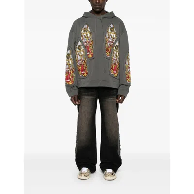 Who Decides War Gray Flame Glass Embroidered Hoodie