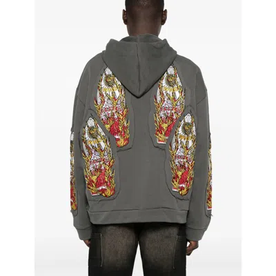 Who Decides War Gray Flame Glass Embroidered Hoodie