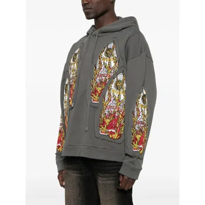 Who Decides War Gray Flame Glass Embroidered Hoodie