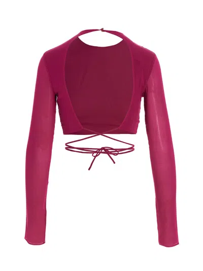 The Andamane Fuchsia Cropped Georgette Top