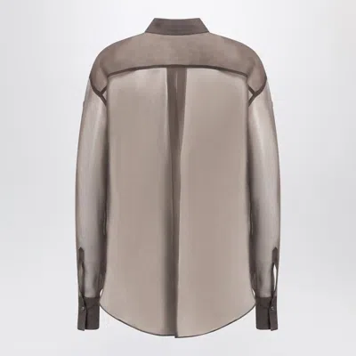 Brunello Cucinelli Brown Shirt With Semi-transparent Design And Embroidery On The Front In Silk Woman In Brown