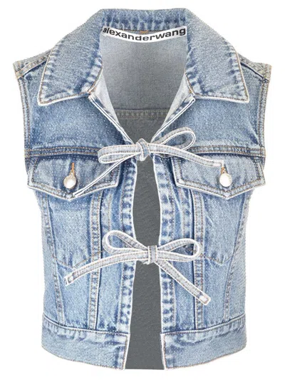 Alexander Wang Blue Clear Bead Hotfix Denim Vest