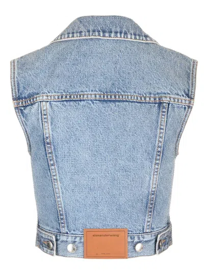 Alexander Wang Blue Clear Bead Hotfix Denim Vest