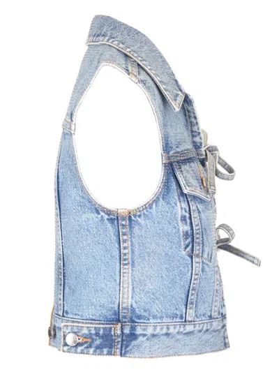 Alexander Wang Blue Clear Bead Hotfix Denim Vest