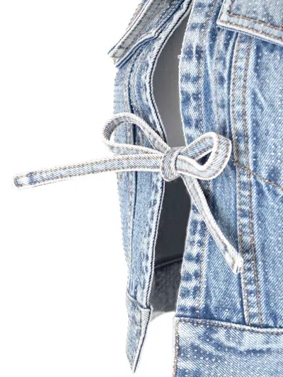 Alexander Wang Blue Clear Bead Hotfix Denim Vest
