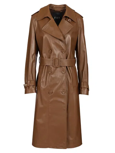 Fay Double-breasted Trench Coat Jackets Brown