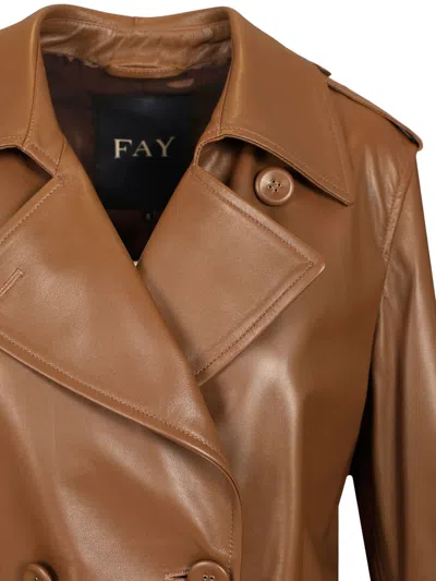 Fay Double-breasted Trench Coat Jackets Brown