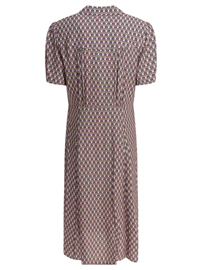 Ines De La Fressange Geometric Pattern Dress With Short Sleeves In Brown