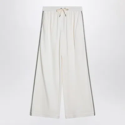 Brunello Cucinelli Wide White Trousers In Cotton And Silk Women