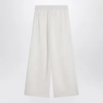 Brunello Cucinelli Wide White Trousers In Cotton And Silk Women