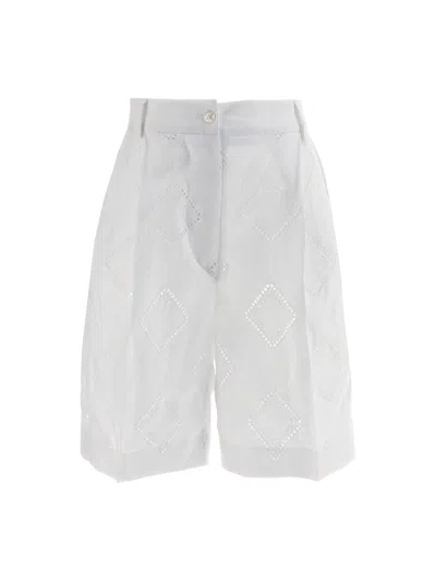 Kiton Embroidered Linen Bermuda Shorts Bermuda And Short White In White