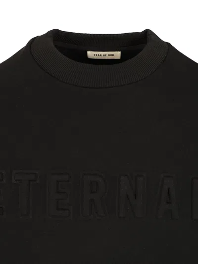 Fear Of God Black Crewneck Sweater With Tonal Logo Lettering Embroidery On The Front