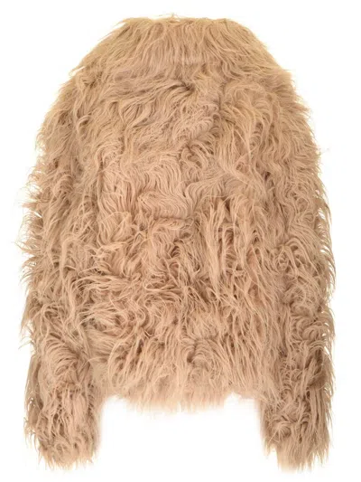 Shop Becagli Fur Effect Wool Coat Coats Beige