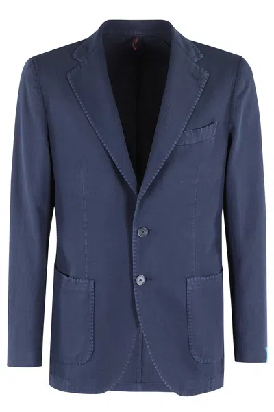 Santaniello Tailored Ice Gabardina Jacket With Notch Lapel In Blue