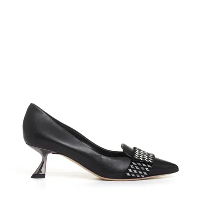 Ninalilou Black Leather Pump With Rhinestone Pattern
