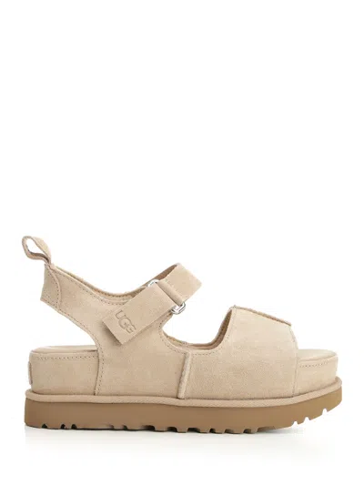 Ugg Womens Goldenstar Hi Suede Platform Sandals Beige Eur 40 / 7 Uk