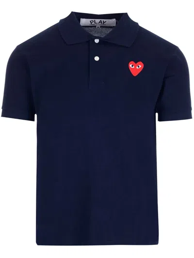 Comme Des Garçons Play Unisex T-shirt Slim Short Sleeve Navy Blue With Red Heart Logo