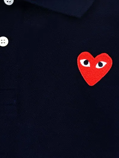 Comme Des Garçons Play Unisex T-shirt Slim Short Sleeve Navy Blue With Red Heart Logo
