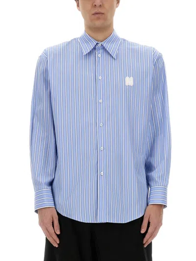 Msgm Logo Cotton T-shirt With Striped Cuffed Sleeves