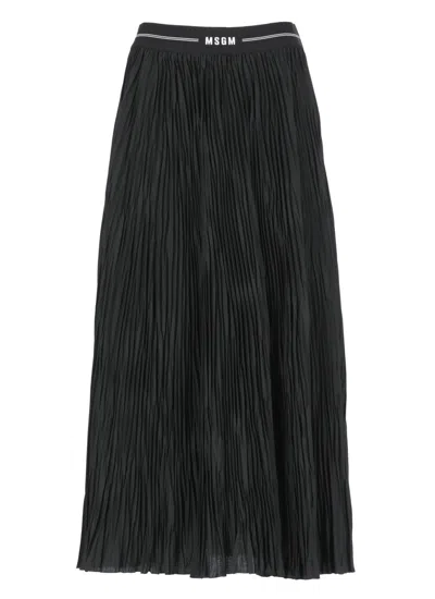Msgm Black Logoed Skirt In Black