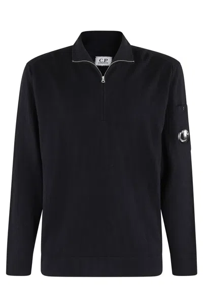 C.p. Company Half-zip Knit Sweater With Lens Detail