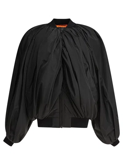 Balenciaga Draped Black Bomber Jacket In Technical Micro-faille