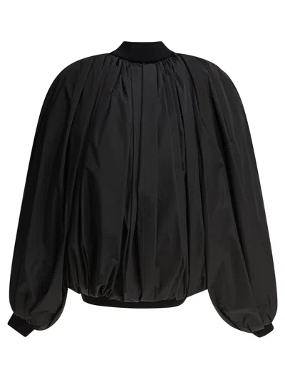 Balenciaga Draped Black Bomber Jacket In Technical Micro-faille